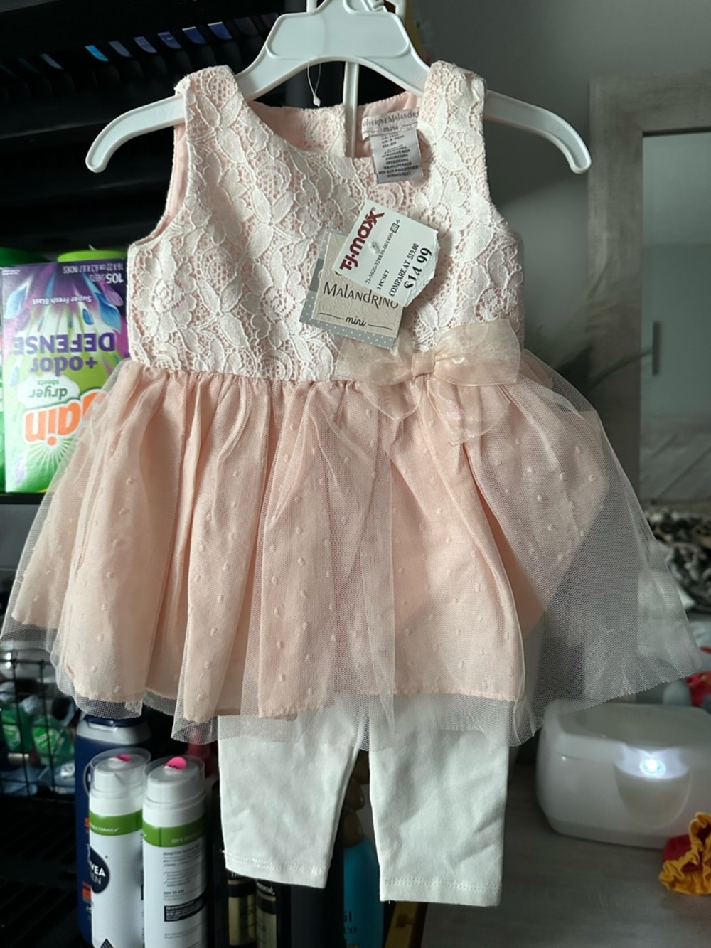 Catherine Malandrino Pink Lace Tulle Formal Dress with Leggings